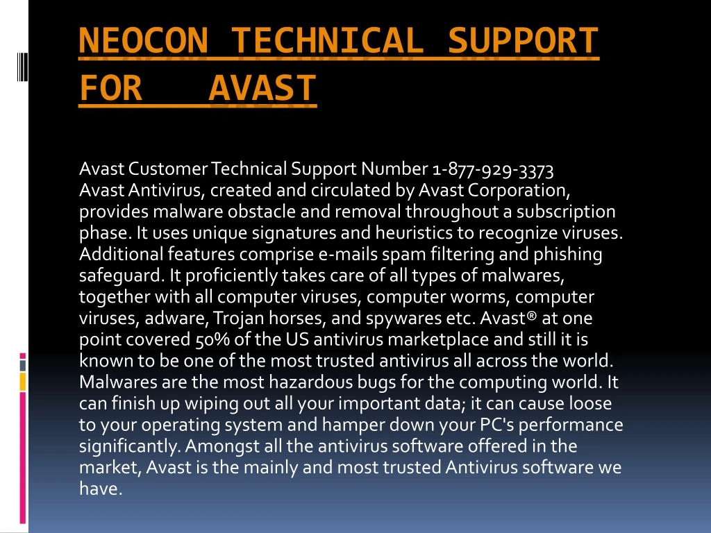 neocon technical support for avast