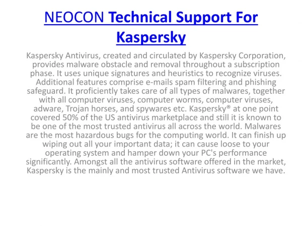 NEOCON Technical Support For Kaspersky