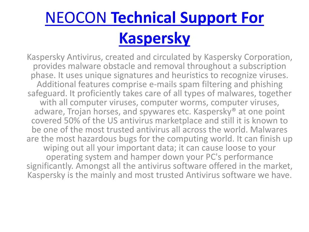 neocon technical support for kaspersky