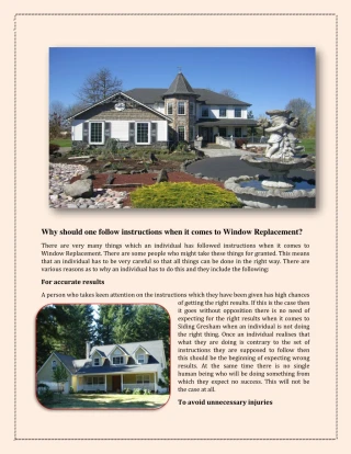 Why should one follow instructions when it comes to Window Replacement - slide 1