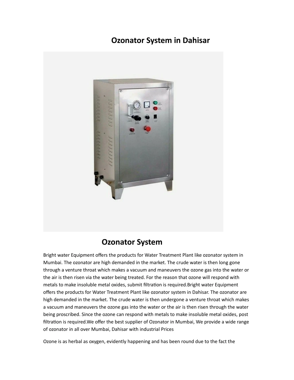 ozonator system in dahisar