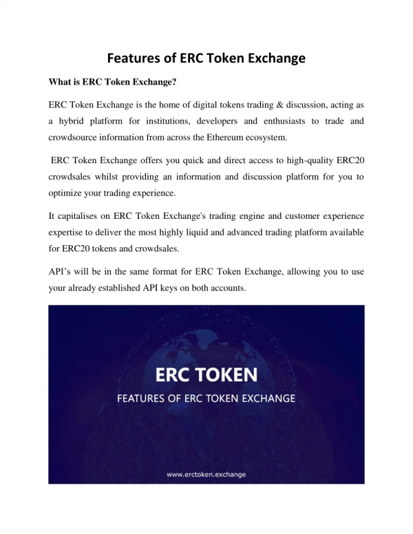 Features of ERC Token Exchange