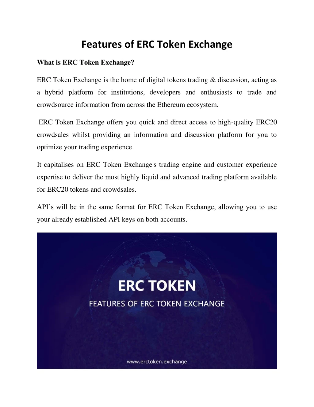 features of erc token exchange