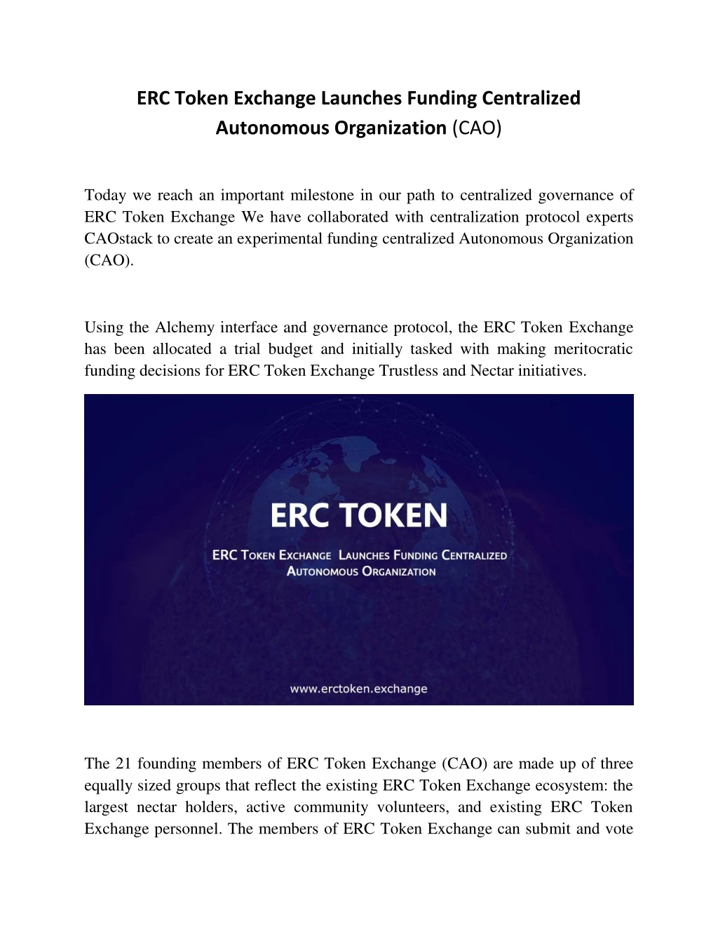 erc token exchange launches funding centralized