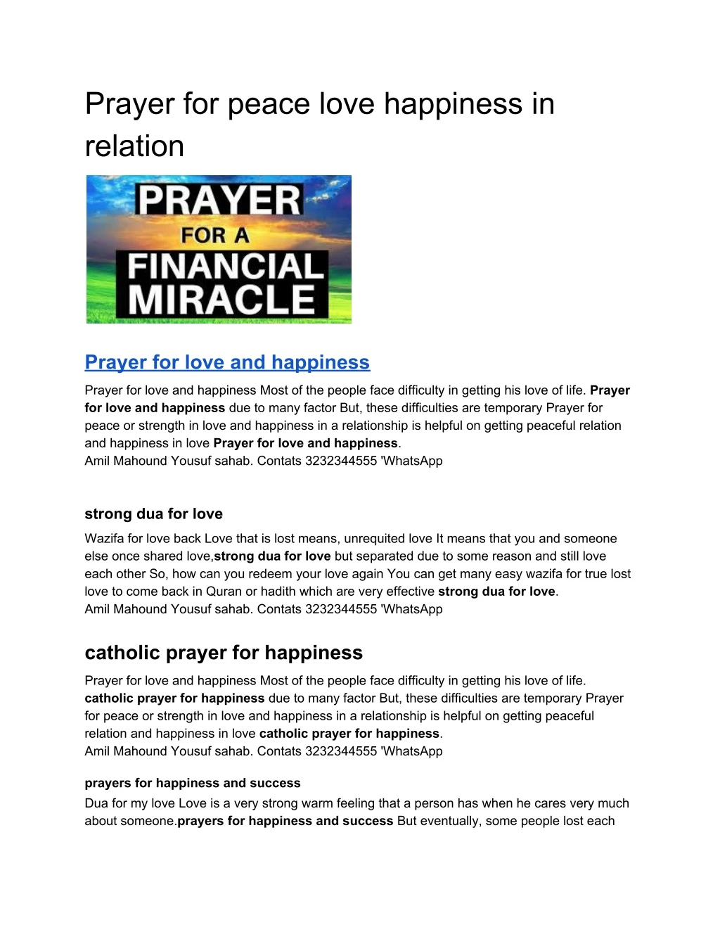 prayer for peace love happiness in relation