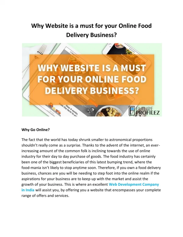Why Website is a must for your Online Food Delivery Business?