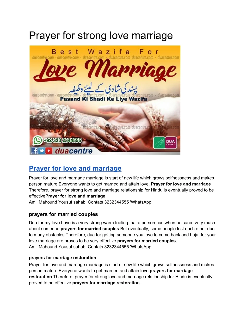prayer for strong love marriage