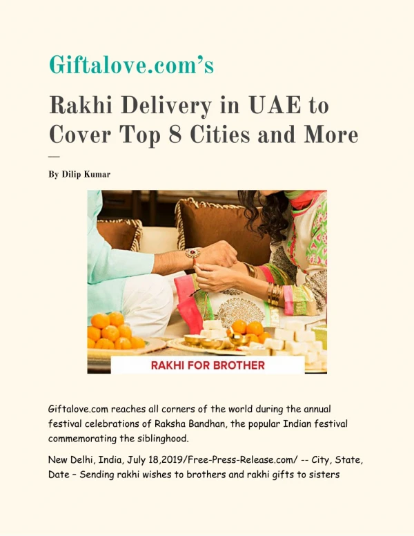 Giftalove.com’s Rakhi Delivery in UAE to Cover Top 8 Cities and More - GiftaLove.com