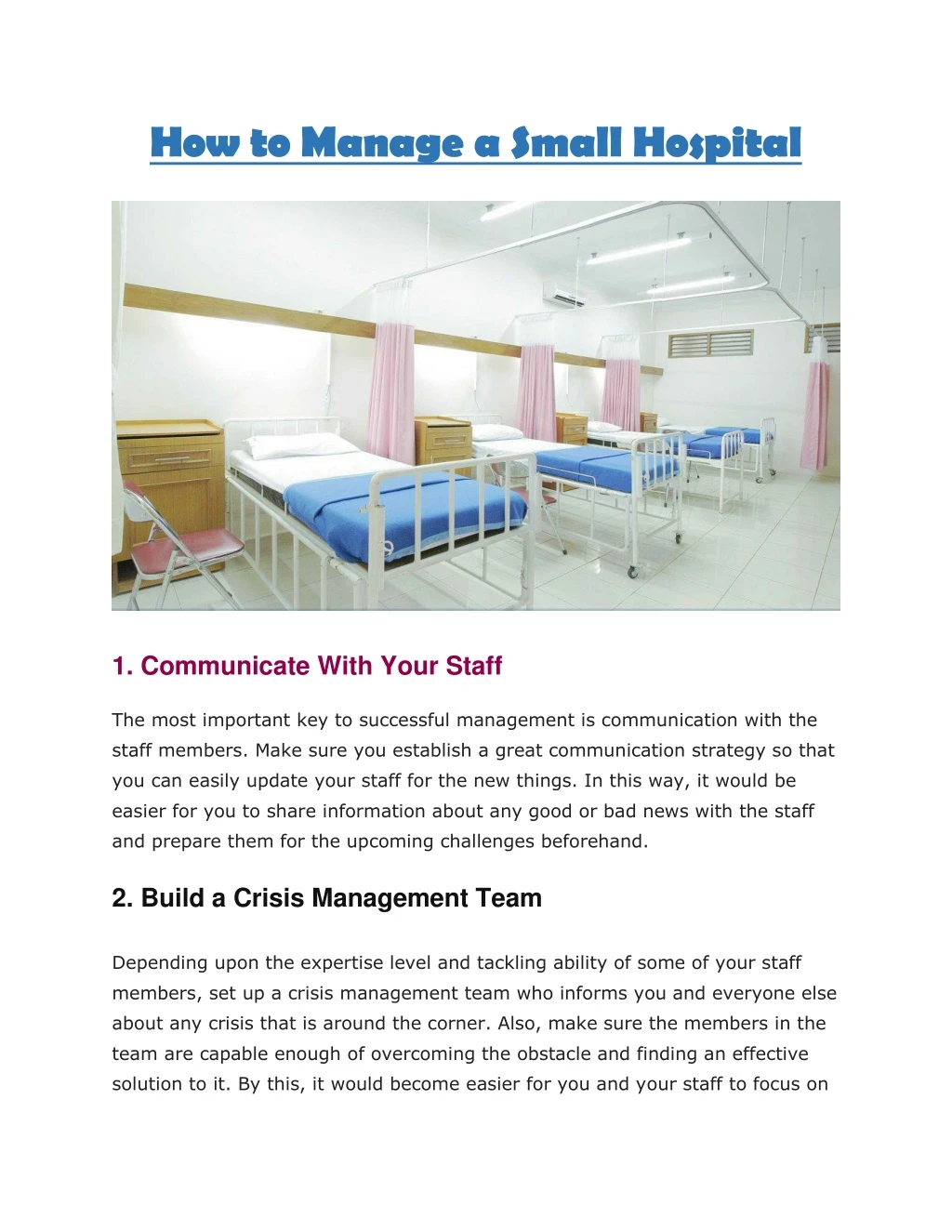 how to manage a small hospital