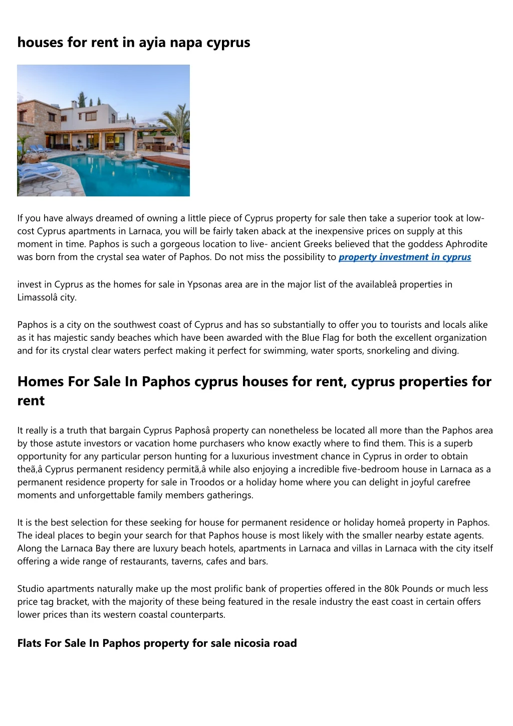 houses for rent in ayia napa cyprus