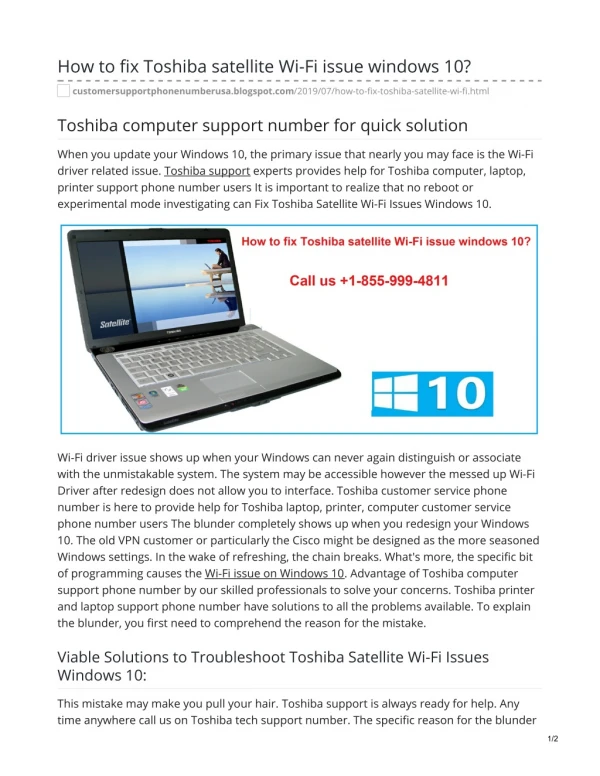 How to fix Toshiba satellite Wi-Fi issue windows 10?