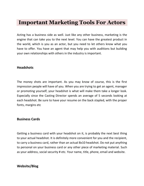 Important Marketing Tools For Actors