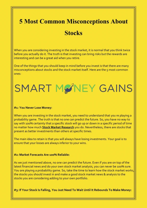 5 Most Common Misconceptions About Stocks