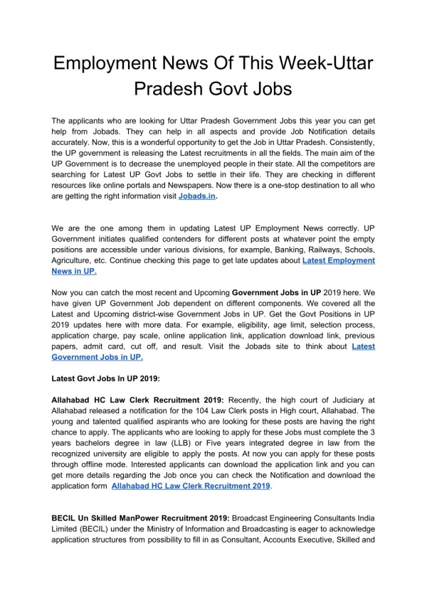 Employment News Of This Week-Uttar Pradesh Govt Jobs