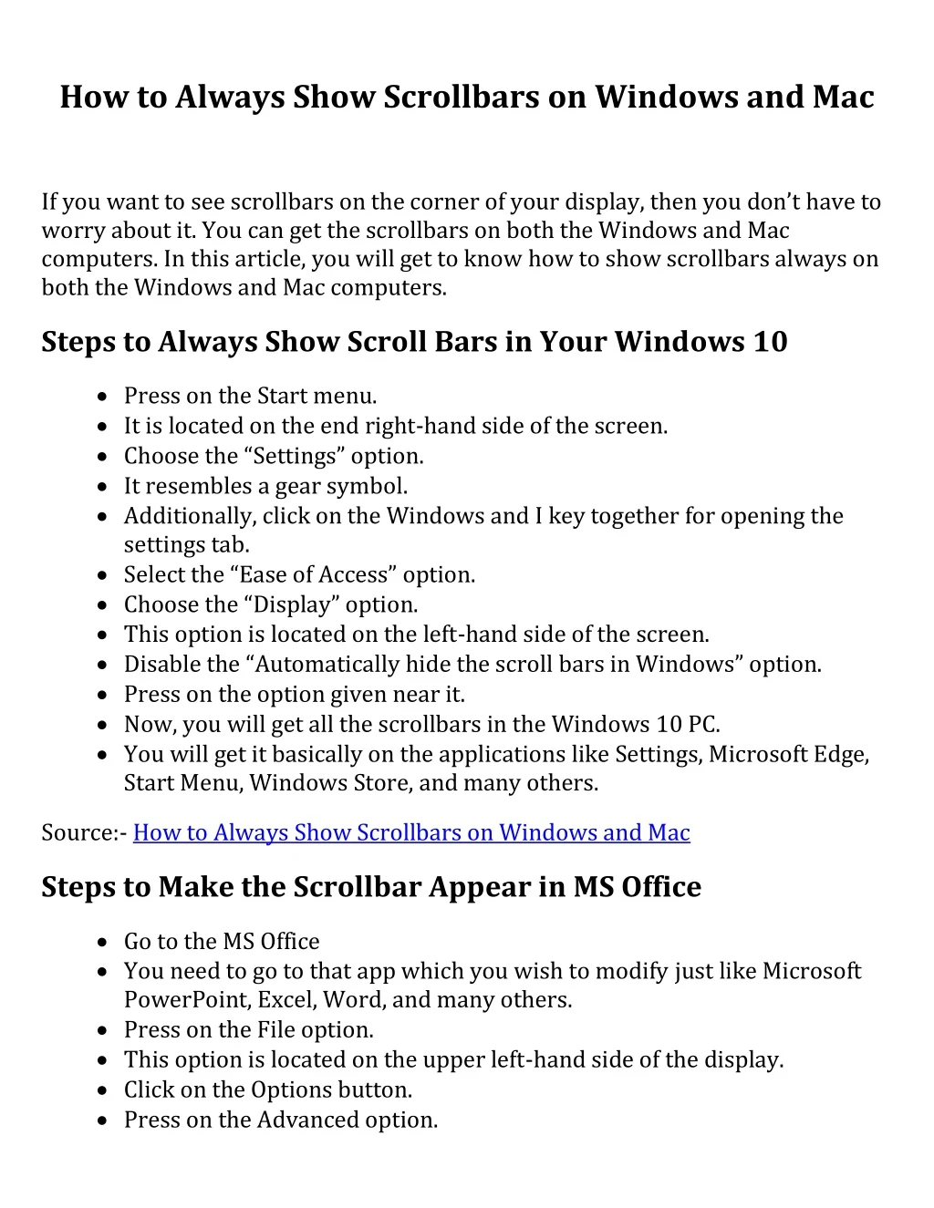 how to always show scrollbars on windows and mac