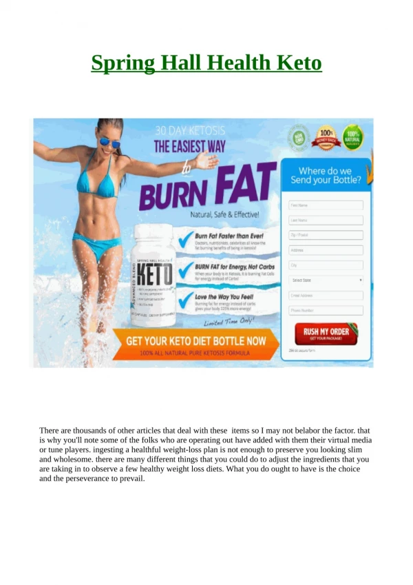 Spring Hall Health Keto: Does This Product Really Work...