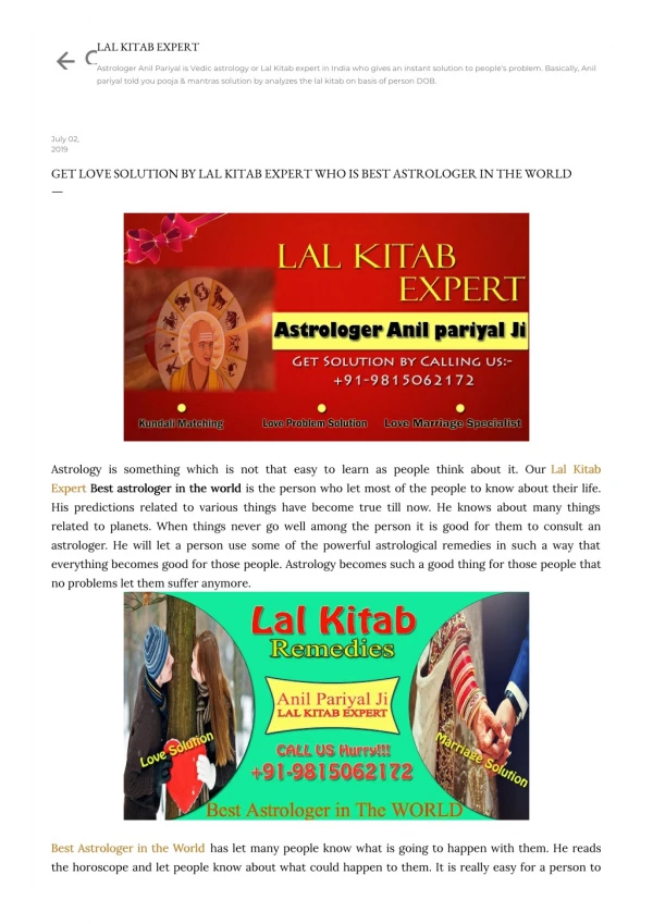 Happy Life by Consulting Our Best Astrologer in the World, Lal Kitab Expert