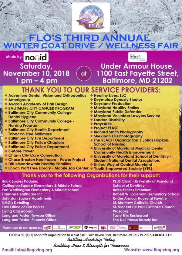 FLO’s Third Annual Winter Coat Drive / Wellness Fair