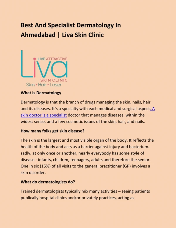 Specialist dermetologist in ahmedabad|Liva Skin Clinic
