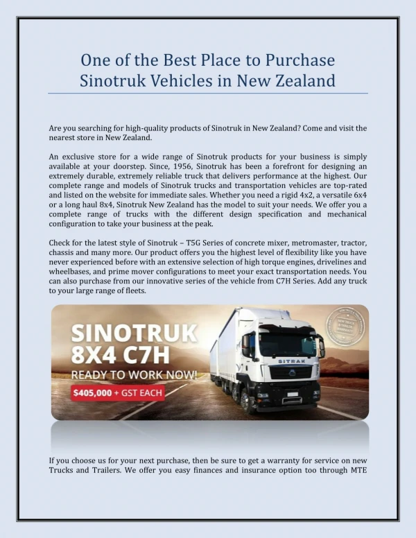 One of the Best Place to Purchase Sinotruk Vehicles in New Zealand