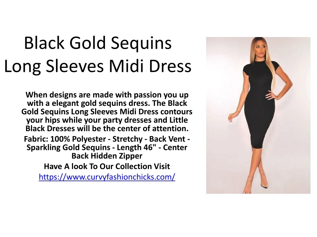 black gold sequins long sleeves midi dress