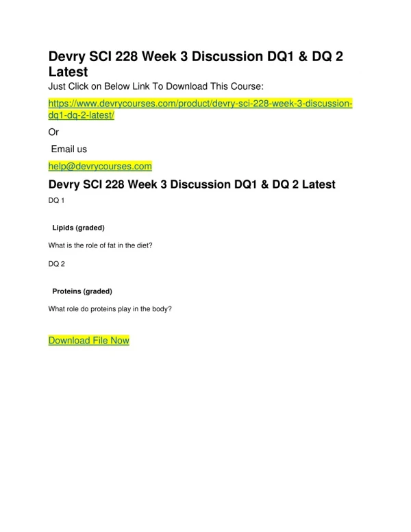 Devry SCI 228 Week 3 Discussion DQ1 & DQ 2 Latest