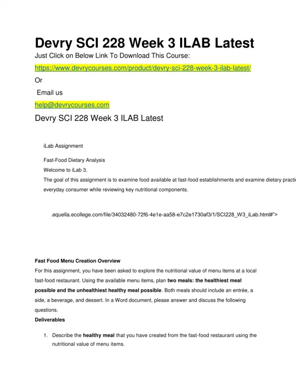 Devry SCI 228 Week 3 ILAB Latest