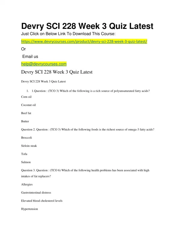 Devry SCI 228 Week 3 Quiz Latest