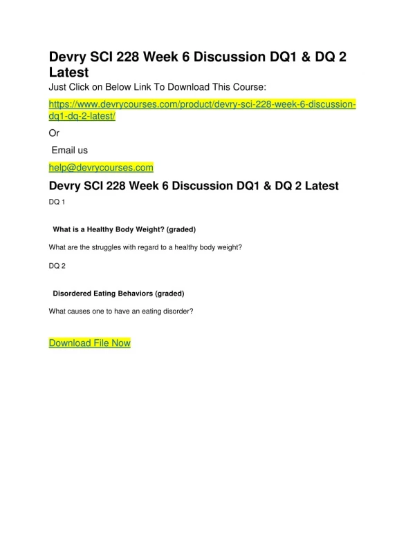 Devry SCI 228 Week 6 Discussion DQ1 & DQ 2 Latest