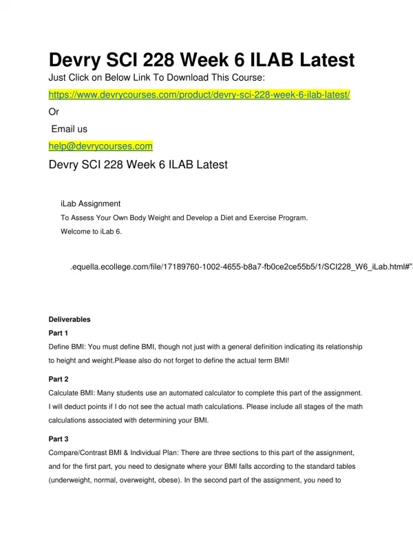 Devry SCI 228 Week 6 ILAB Latest