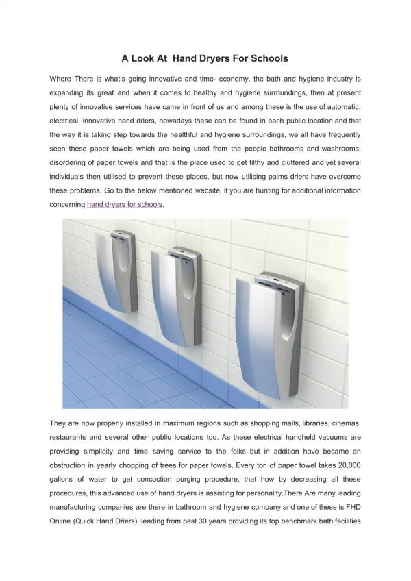 A Look At Hand Dryers For Schools