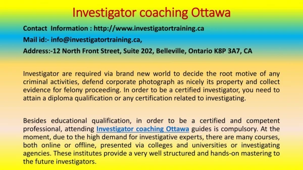 Investigator coaching Ottawa