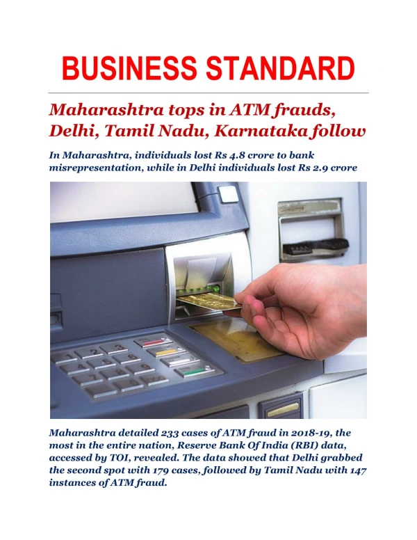 Maharashtra tops in ATM frauds, Delhi, Tamil Nadu, Karnataka follow