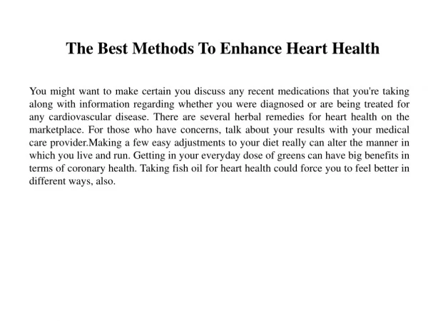 The Best Methods To Enhance Heart Health