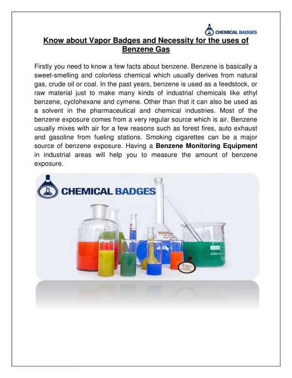 know about Vapor Badges and Necessity for the uses of Benzene Gas
