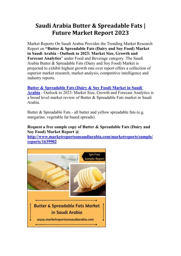 Saudi Arabia Butter & Spreadable Fats | Future Food and Beverage Market Report 2023