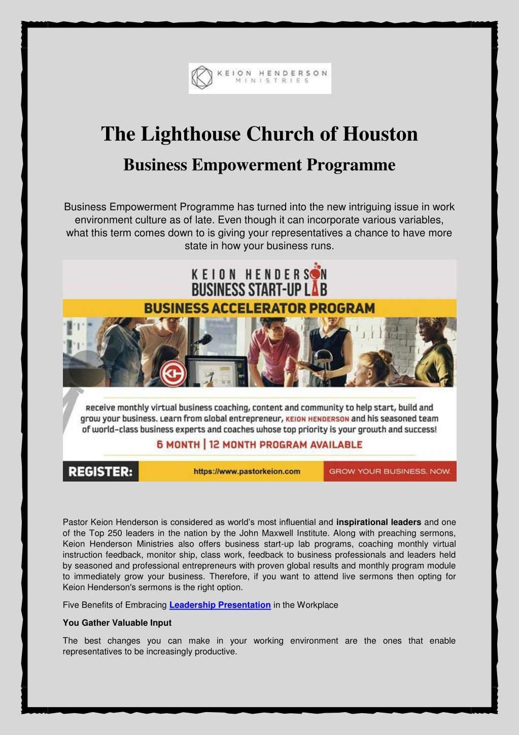 the lighthouse church of houston business