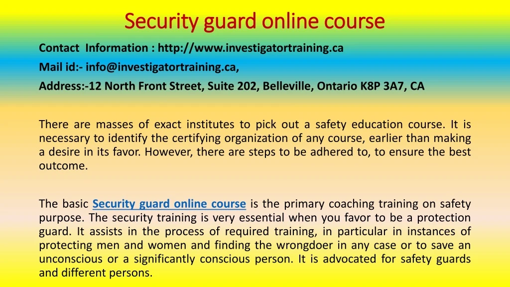 security guard online course