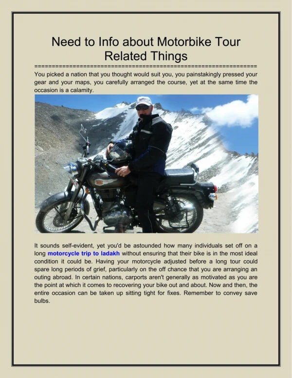 Need to Info about Motorbike Tour Related Things