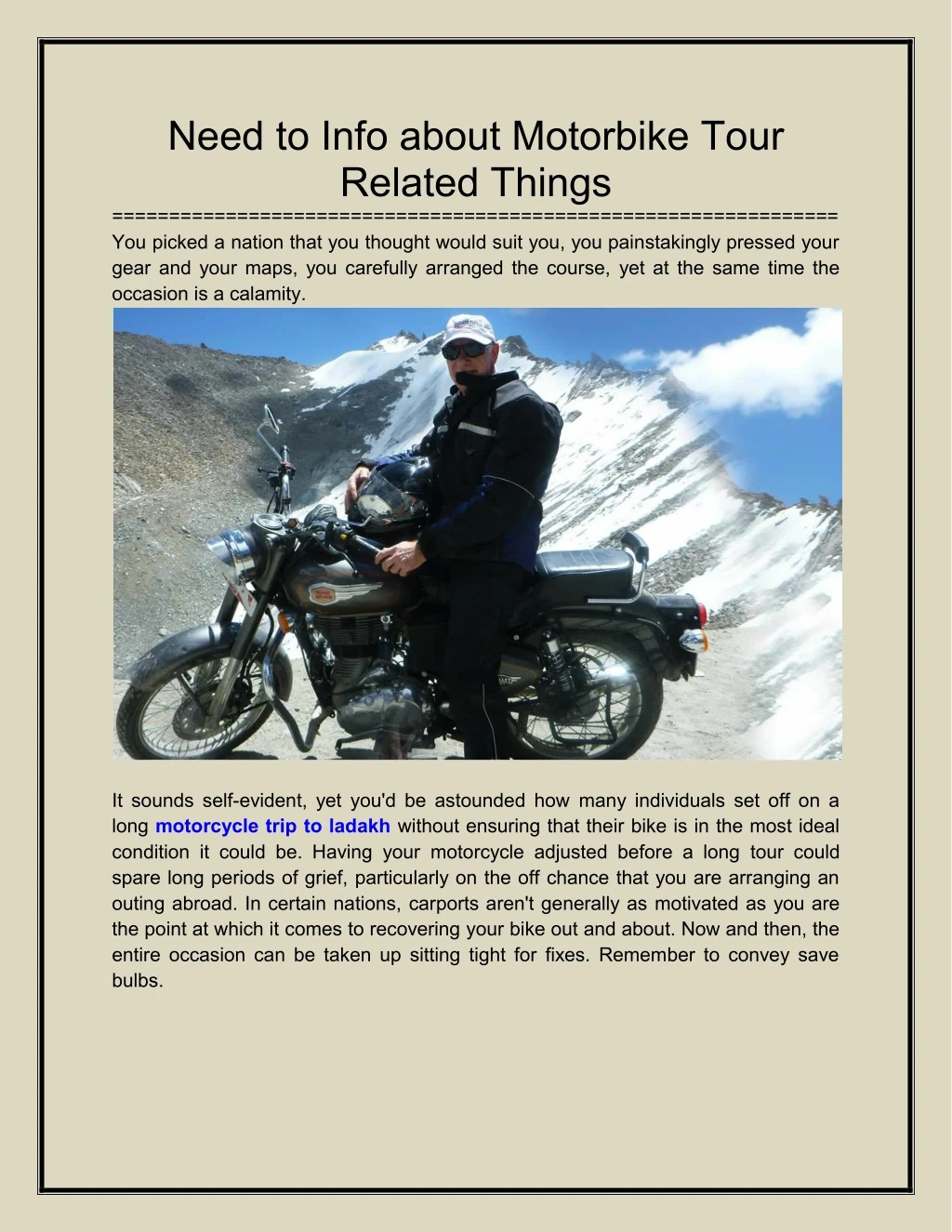 need to info about motorbike tour related things