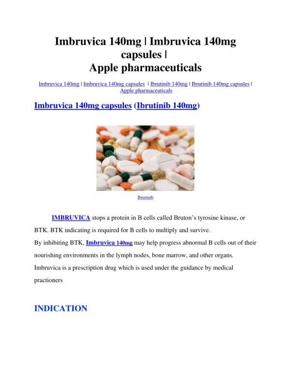 Imbruvica 140mg | Imbruvica 140mg capsules | Ibrutinib 140mg | Ibrutinib 140mg capsules | Apple pharmaceuticals