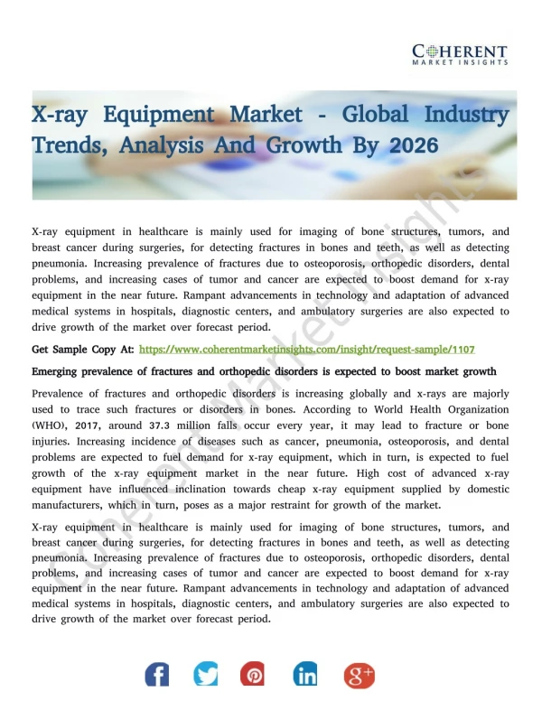 X-ray Equipment Market - Global Industry Trends, Analysis And Growth By 2026