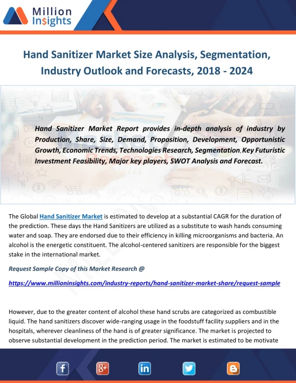 Hand Sanitizer Market Size Analysis, Segmentation, Industry Outlook and Forecasts, 2018 - 2024