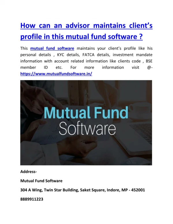 How can an advisor maintains client’s profile in this mutual fund software ?