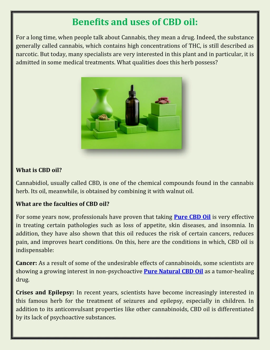 benefits and uses of cbd oil