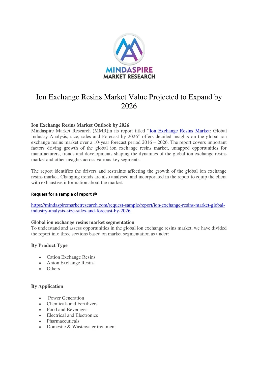 ion exchange resins market value projected