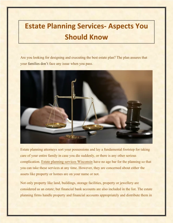 Estate Planning Services- Aspects You Should Know