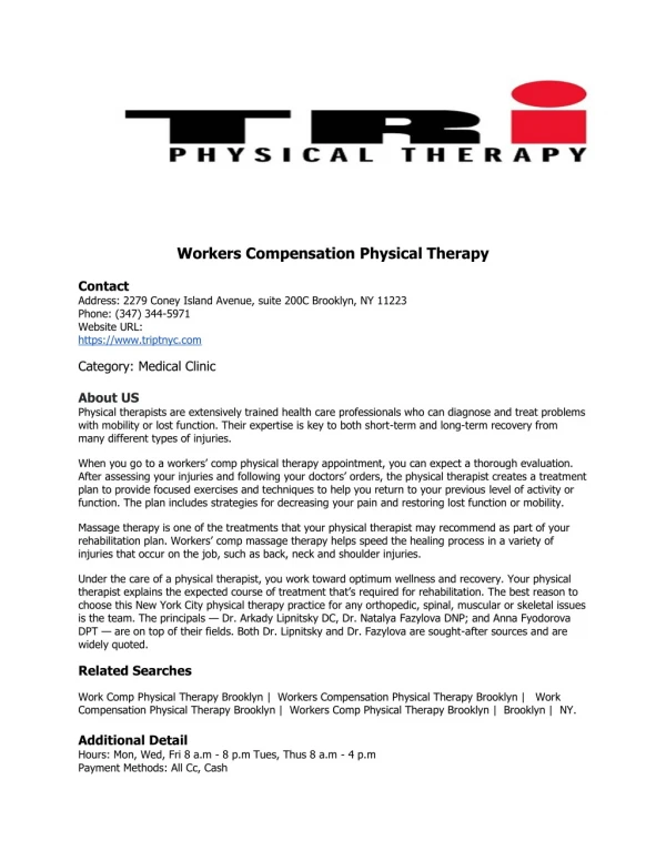 Workers Compensation Physical Therapy