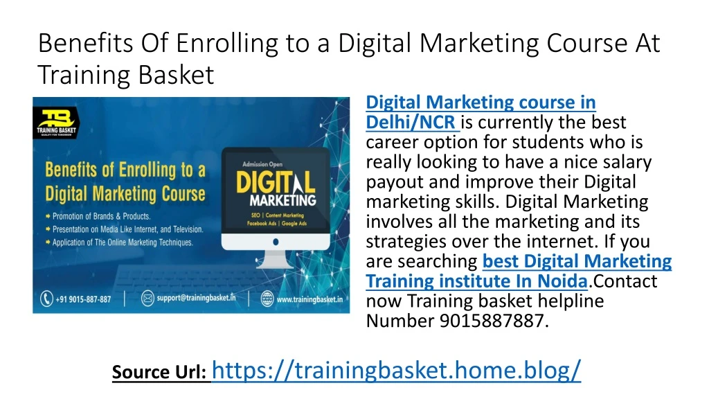 benefits of enrolling to a digital marketing course at training basket