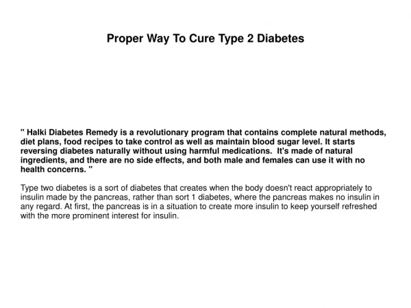 Proper Way To Cure Type 2 Diabetes